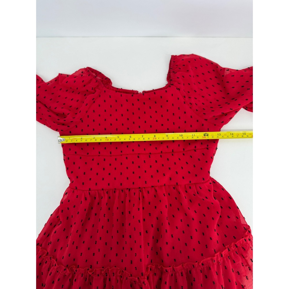 Trixxi Girl Red Swiss Dot Tiered Long Sleeve Dress Kids Sz S - Picture 5 of 9